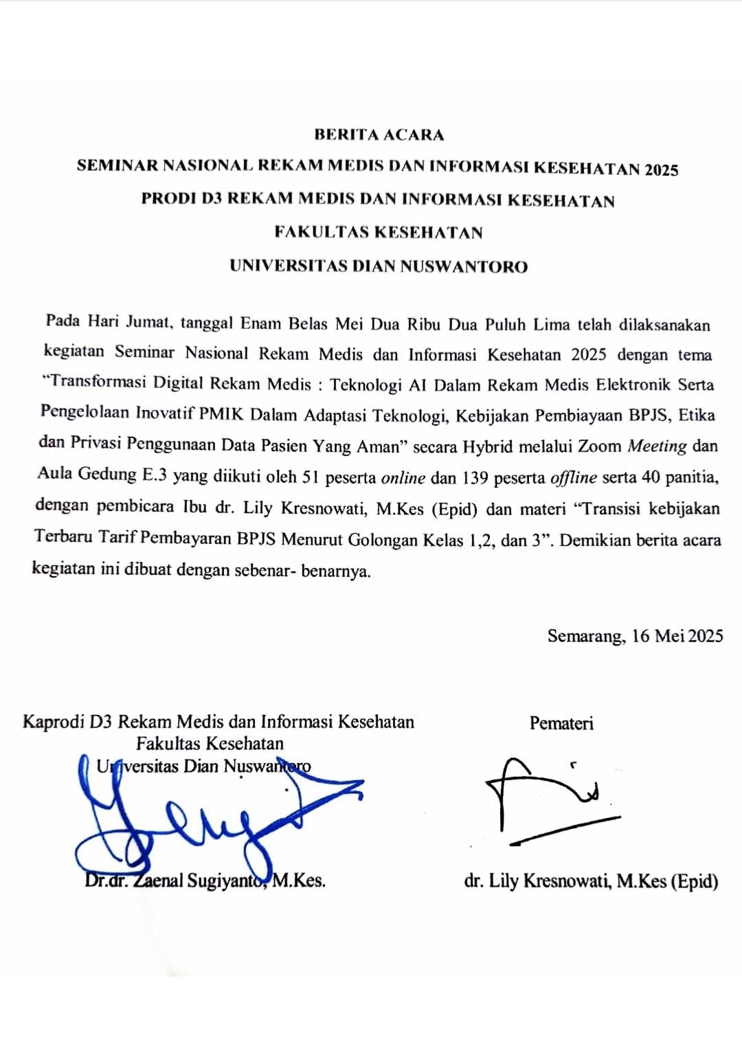 Berita Acara Pemateri Pertama